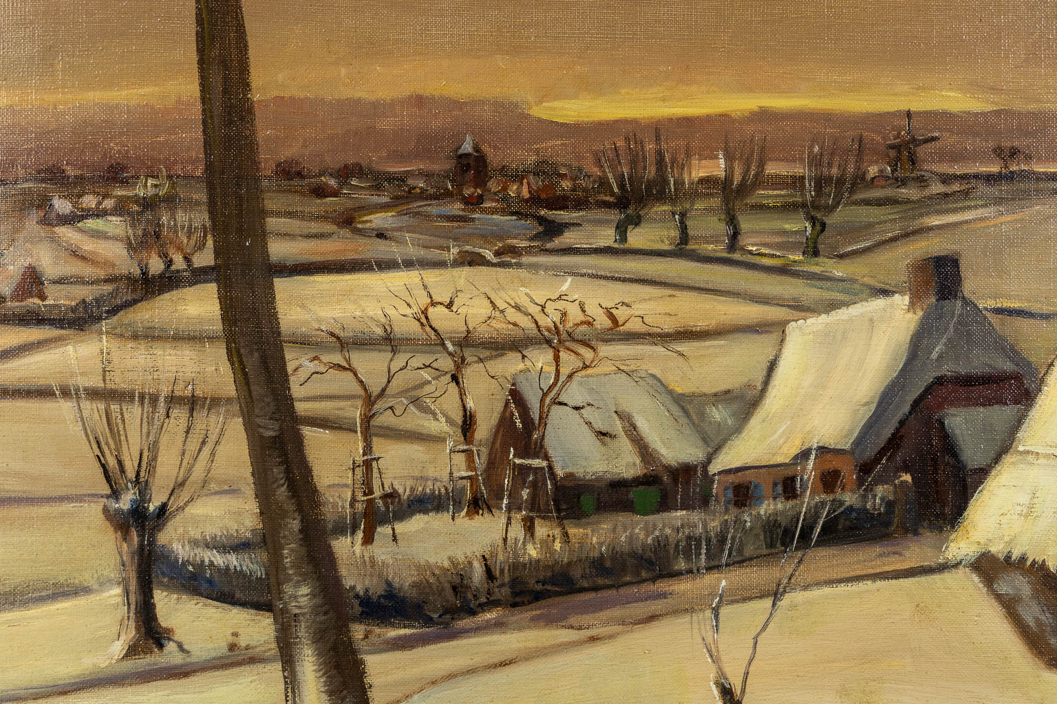 Winterlandschap, een schilderij, getekend G. Gillis, 1937. (W:80 x H:70 cm)