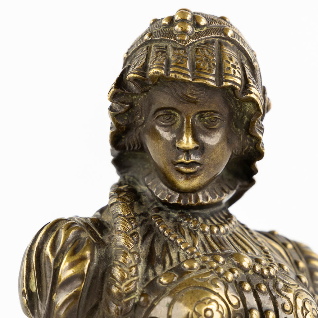 Een paar Russische bronzen figuren, Vladimir II Monomakh & Gytha of Wessex, Prinses van Engeland, 19de eeuw. (H:18 cm)