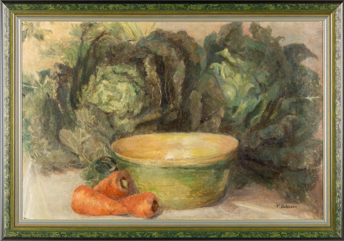 Ferdinand SCHIRREN (1872-1944) 'Still life with carrots and cabbage'