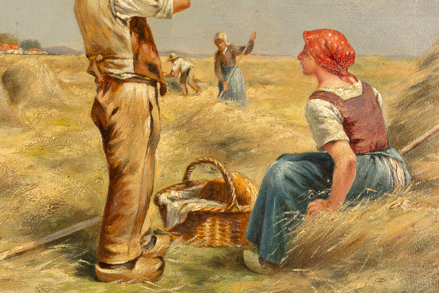 Jean VERSTRATEN (XIX) 'Resting during the harvest' 1897. (W:40 x H:31 cm)