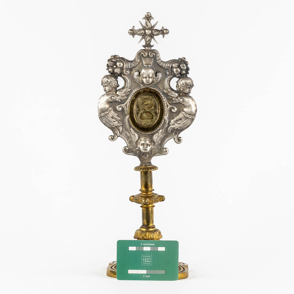 A Reliquary monstrance with two relics for 'Saint Rochus, Confessoris and Saint Bernard the Abbott'. 