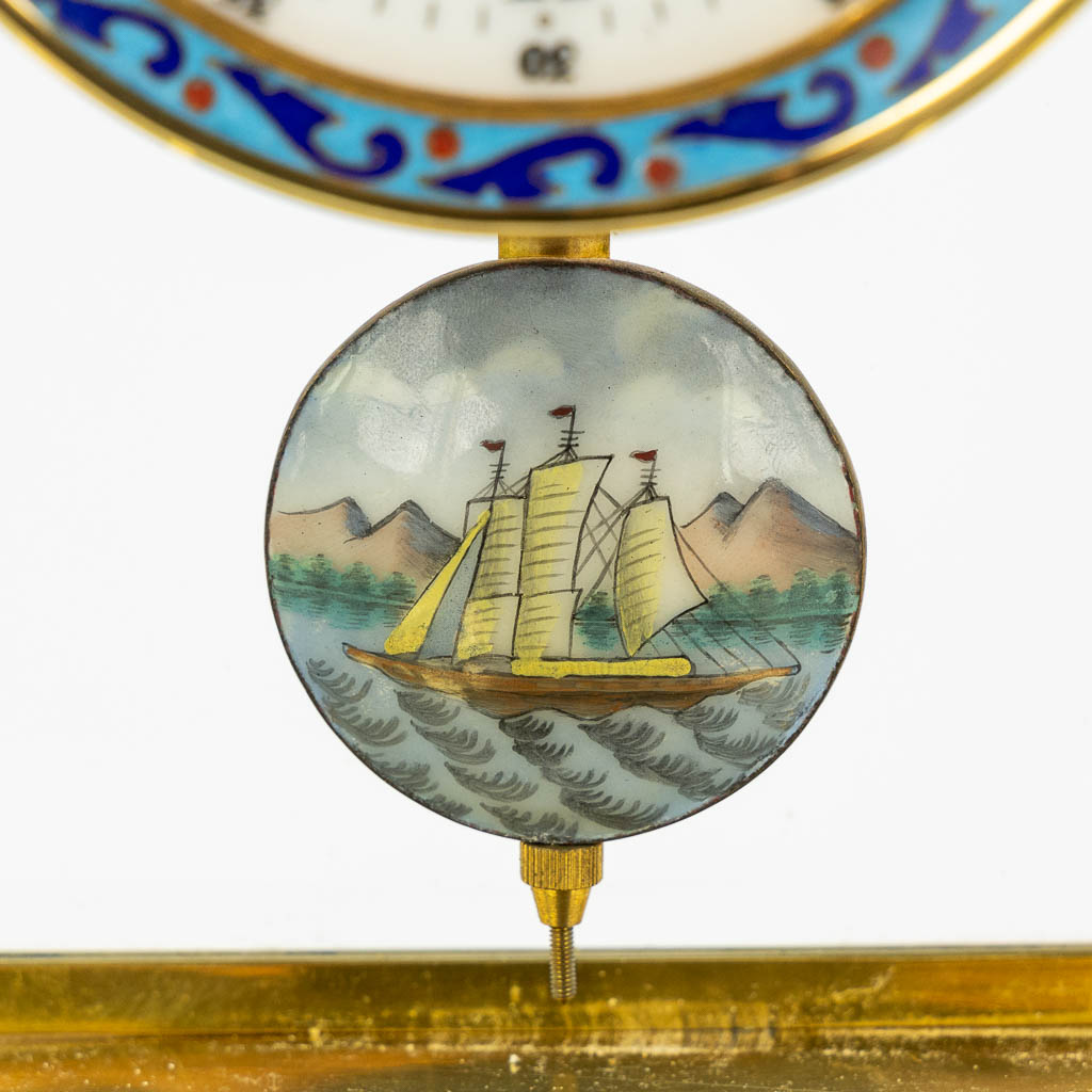 A brass and cloisonné enamel mantle clock, 20th C.