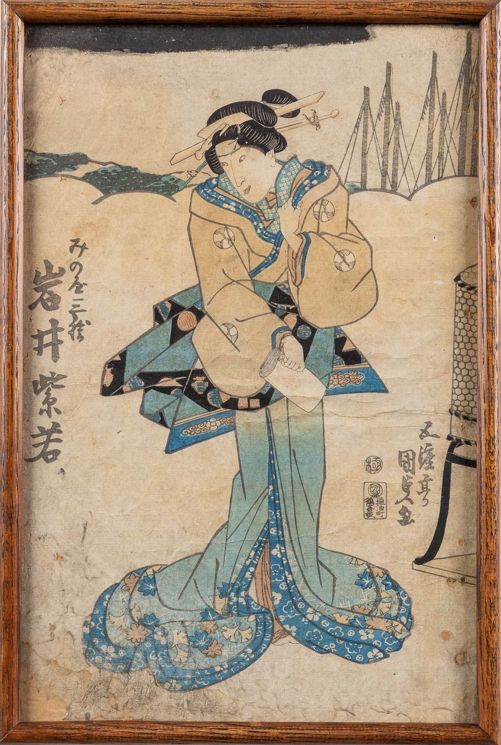 Toyokuni I UTAGAWA (1769-1825) 'Een paar houtsnedes, bijgekleurd'. (W:23,5 x H:36 cm)