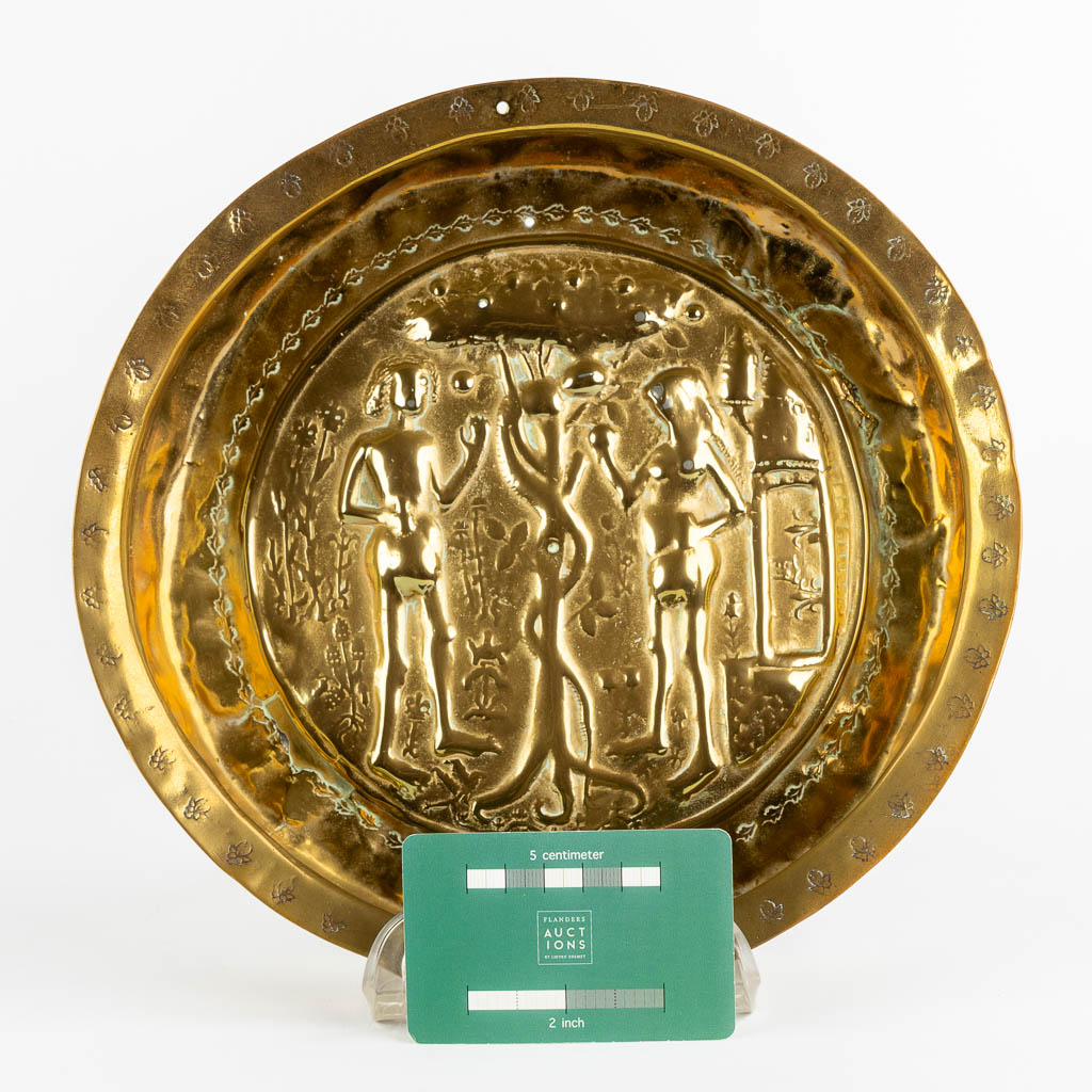 An antique Baptismal bowl, brass depicting 