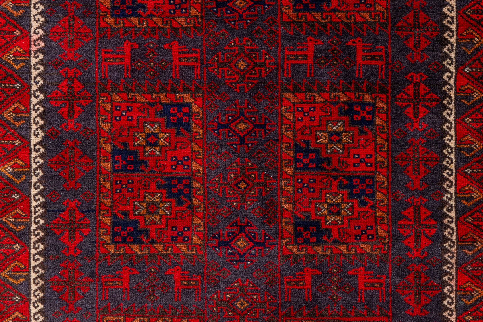 Two Oriental hand-made carpets, Afghan. (L:205 x W:119 cm)