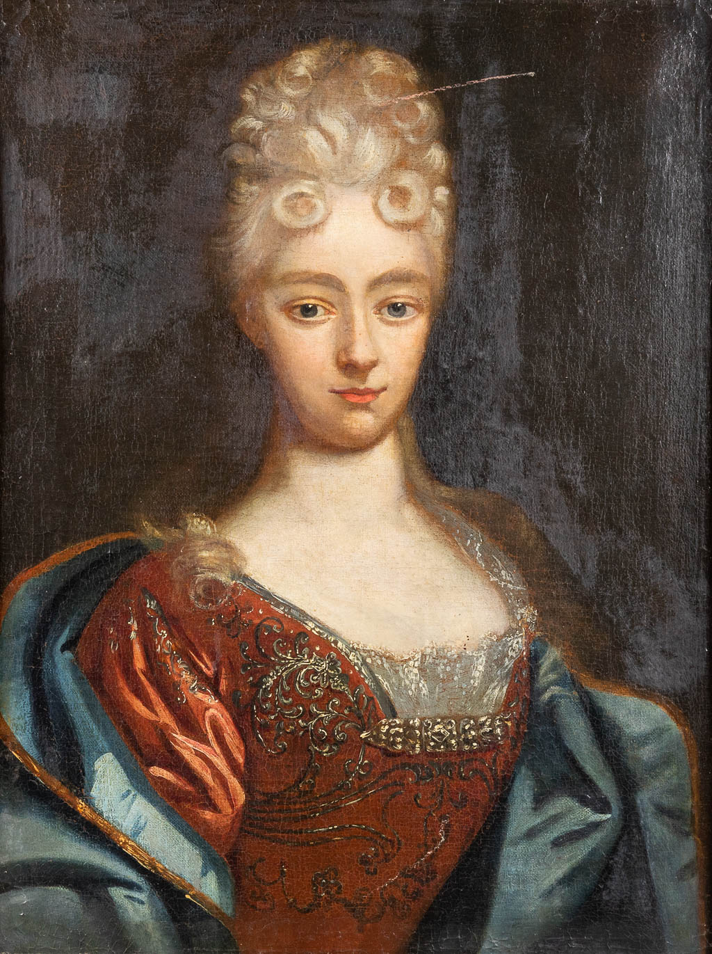 Portrait of a noble woman, an antique painting, oil on canvas. The first half of the 18th C. (W: 50 x H: 66 cm)