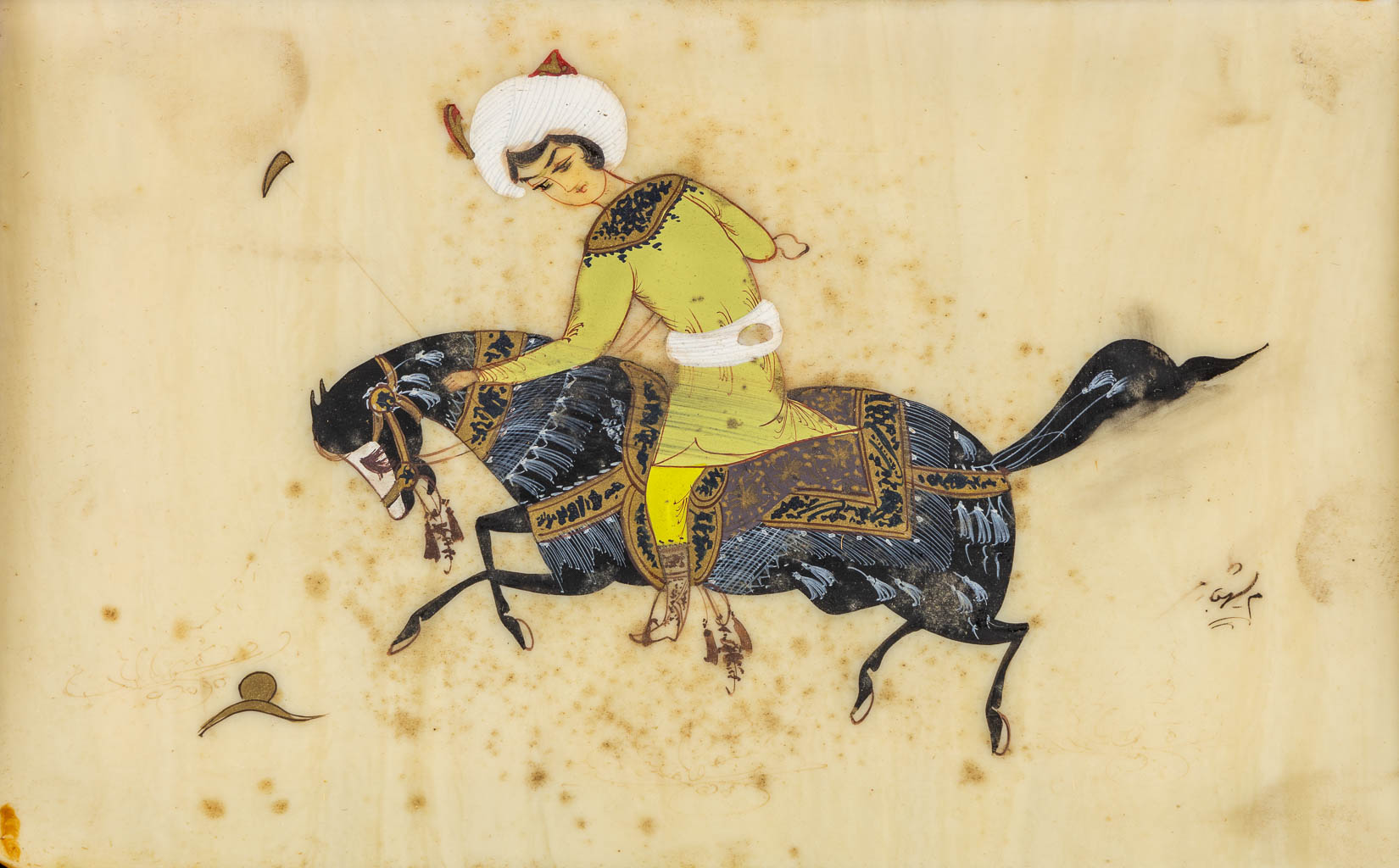 Indian School, 8 Eqestrian Miniature paintings on bone. (W:17 x H:10,5 cm)