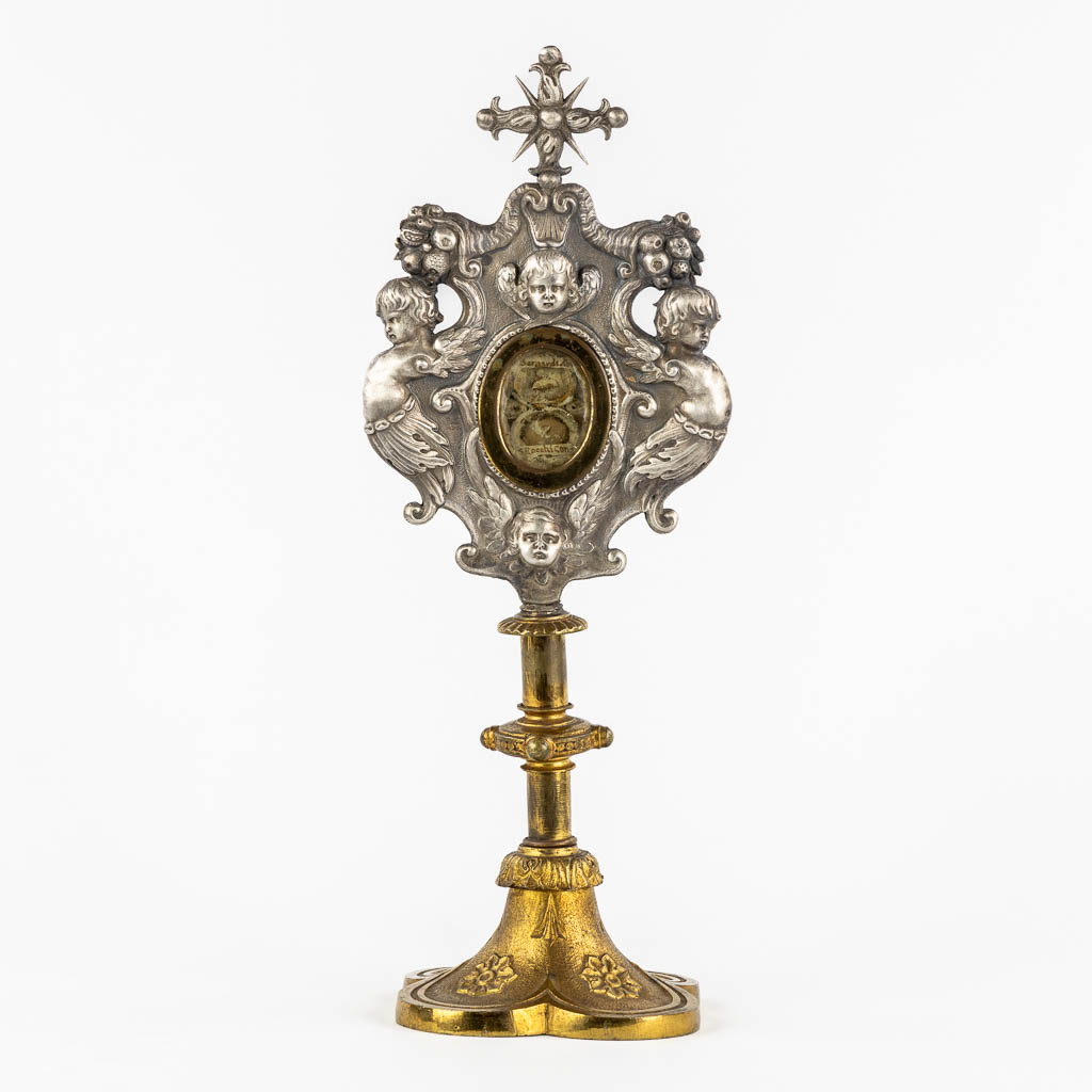 A Reliquary monstrance with two relics for 'Saint Rochus, Confessoris and Saint Bernard the Abbott'. 