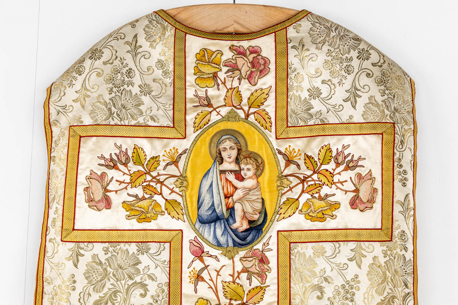 A pair of Dalmatics and three Roman Chasubles, Thick Gold Thread and embroideries.