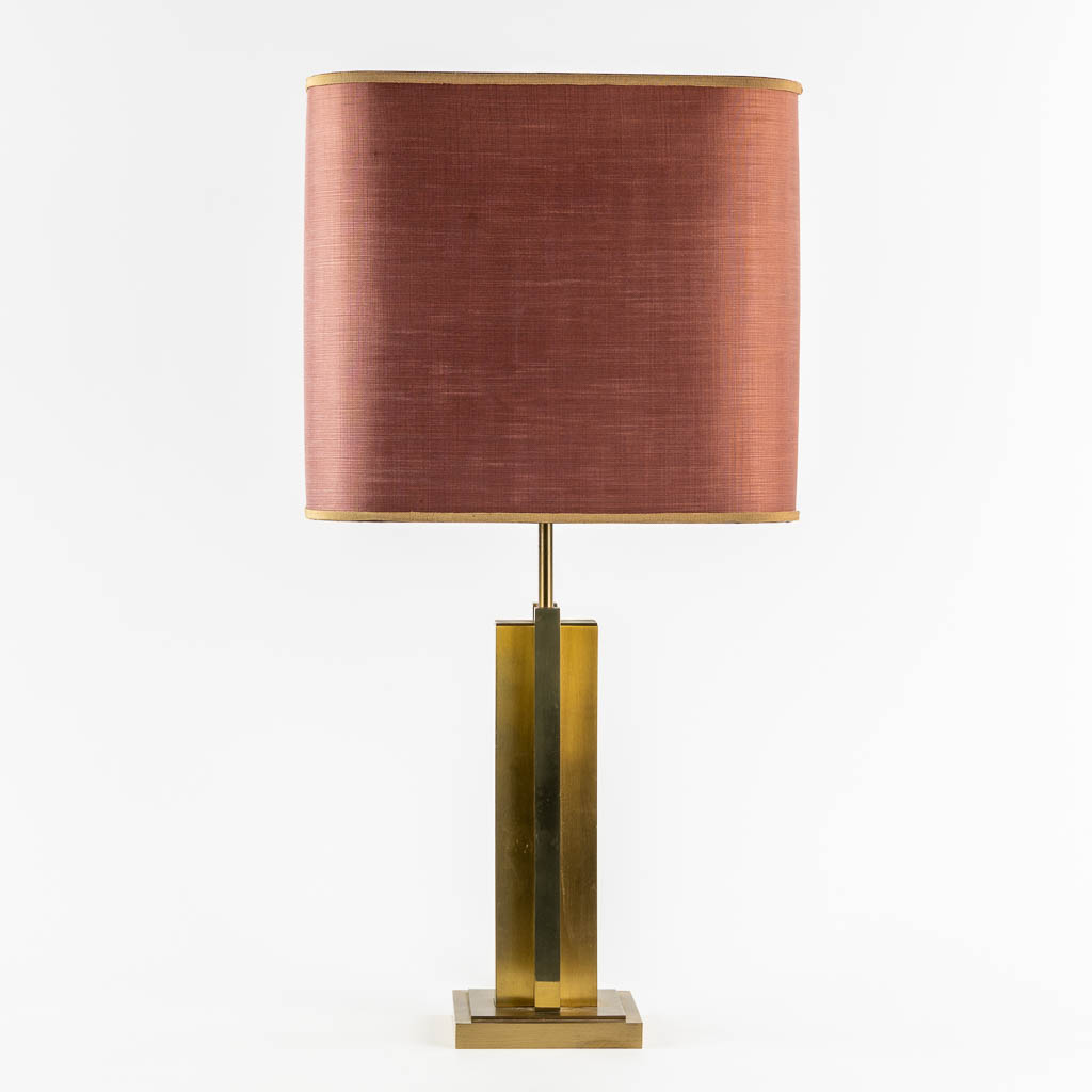 A mid-century table lamp, gilt metal, In the style of Belgo Chrome. (L:37 x W:37 x H:75 cm)