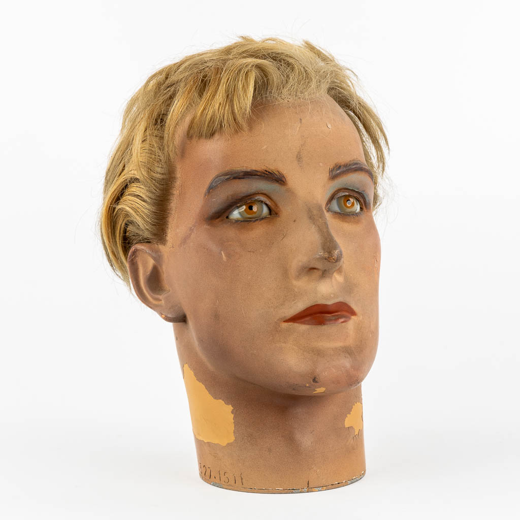 Pierre Imans, Paris, 'Head of a fitting doll', glass eyes and real hair. 20th C. 