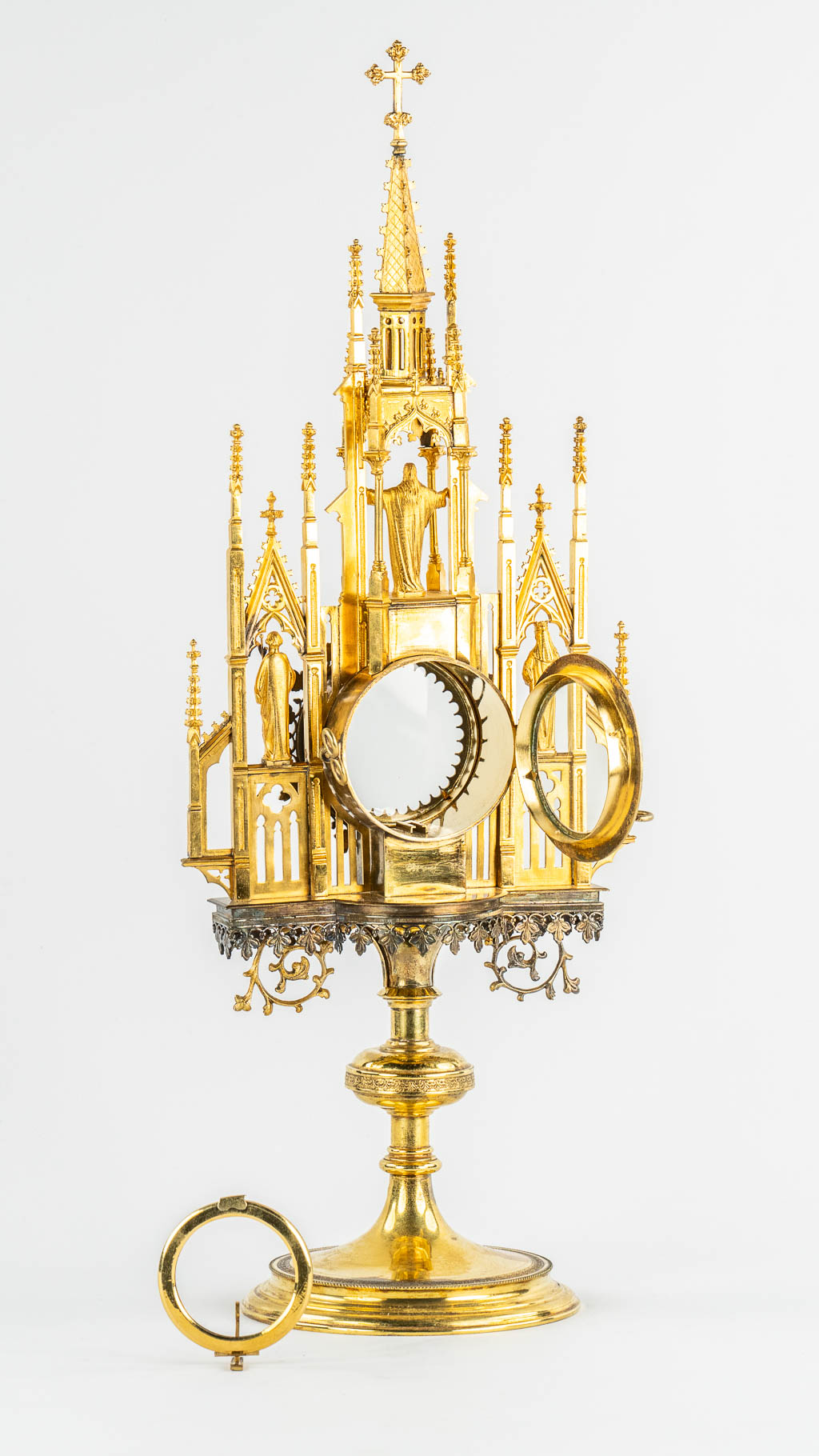 A gilt brass Tower Monstrance, Gothic Revival. (c.1900). 