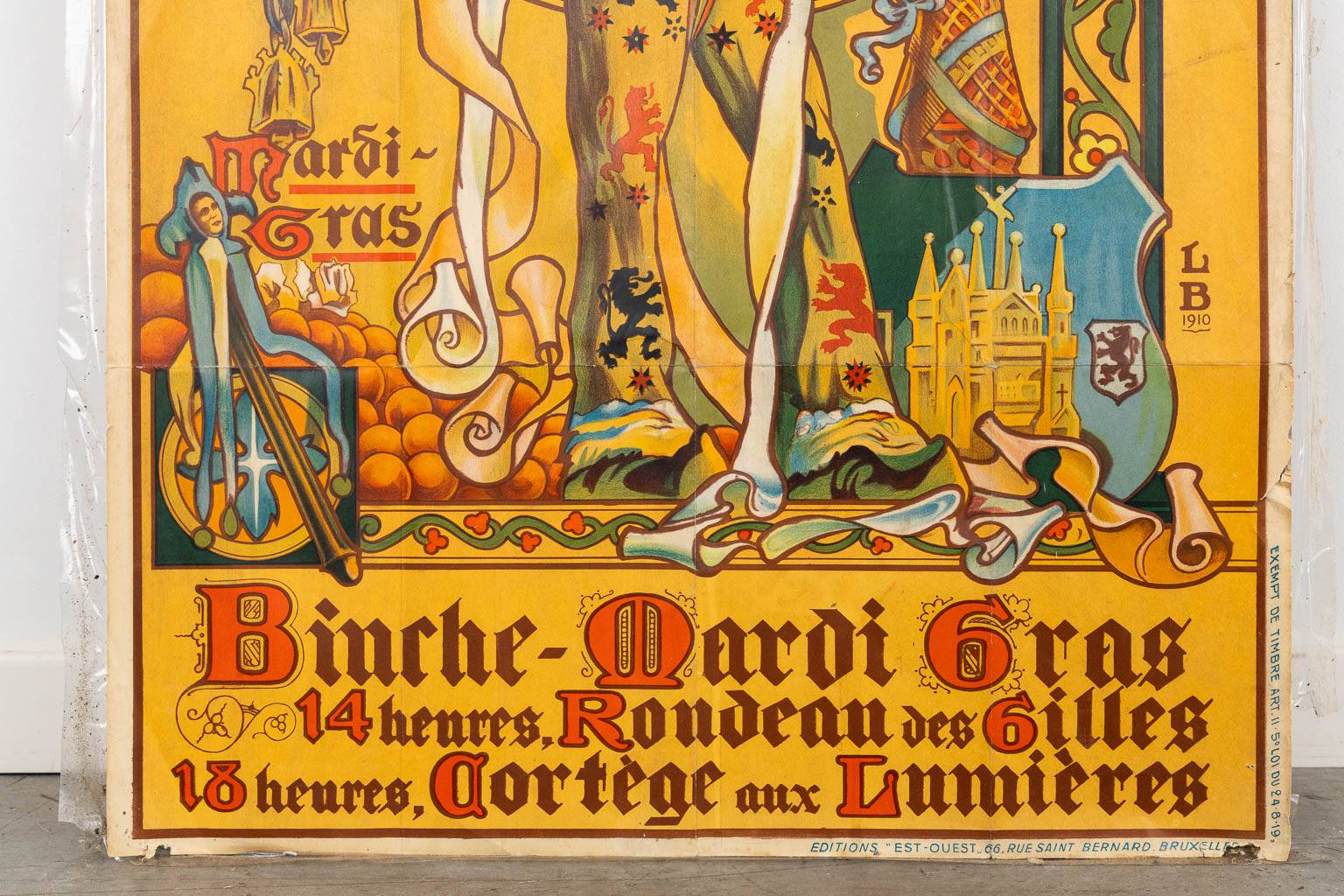 Louis BUISSERET (1888-1956) 'Binche, Mardi Gras, Carnaval' - 1910. Een originele poster. (W:59,5 x H:99 cm)