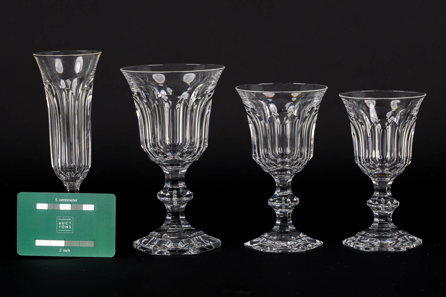 Val Saint Lambert, Metternich, 39-piece crystal glasses and goblets.