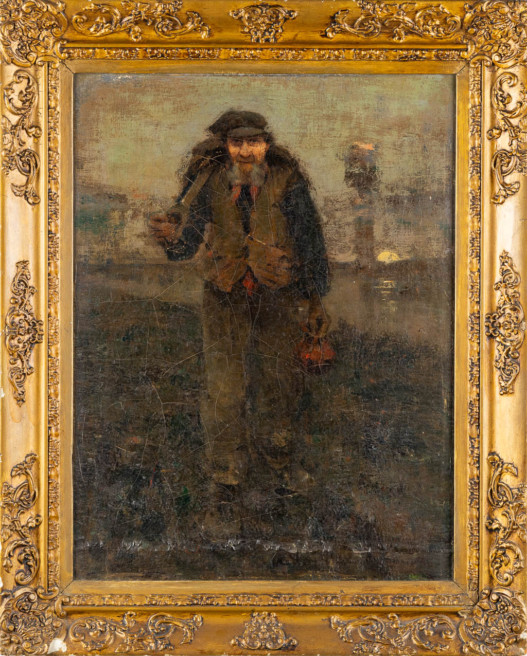 Portrait of a miner, oil on canvas, Attributed to Léon RIKET (1876-1938). (W:54 x H:74 cm)