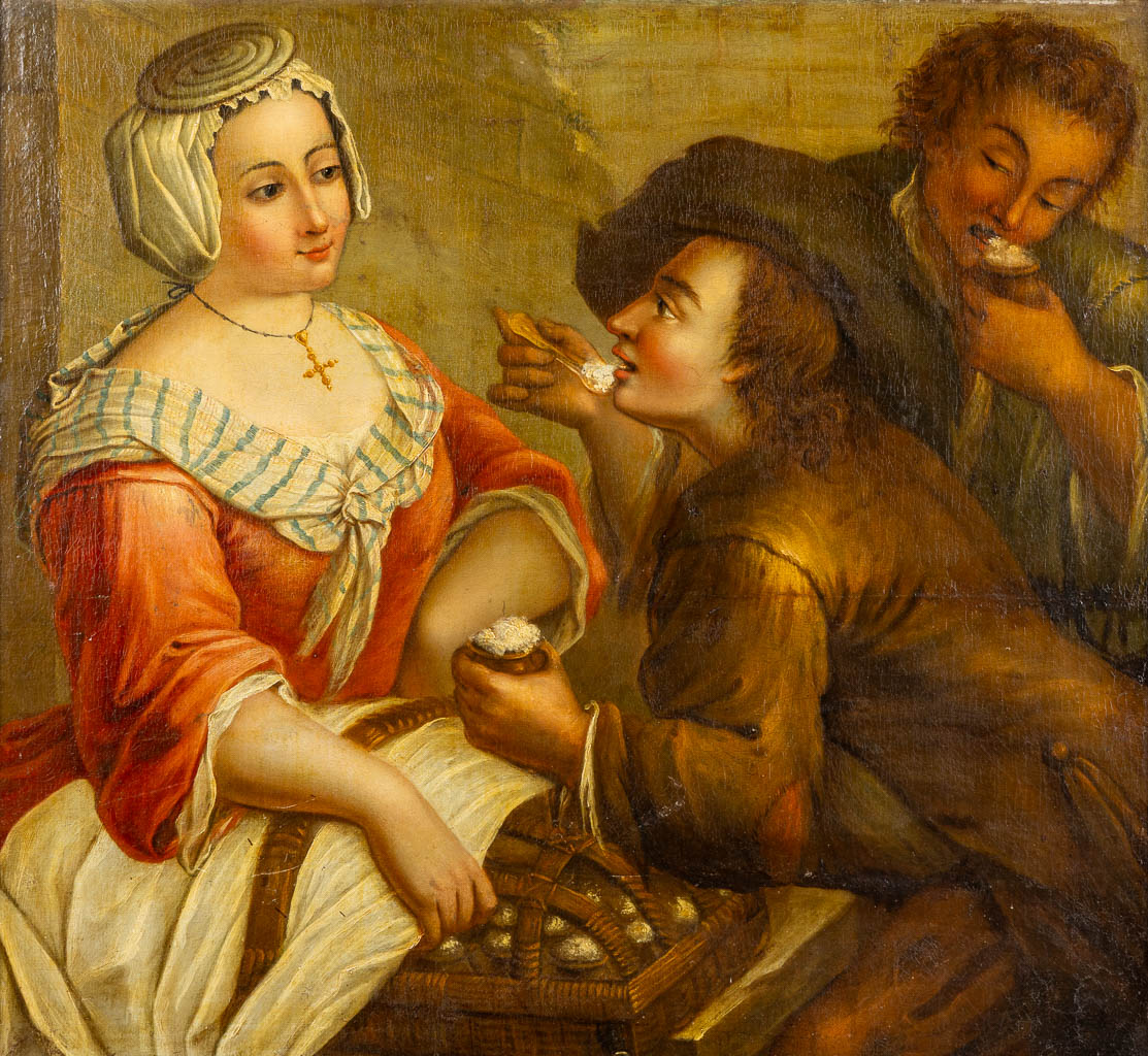 An antique painting 'The Tasting', oil on canvas. 18th/19th C. (W:88 x H:81 cm)