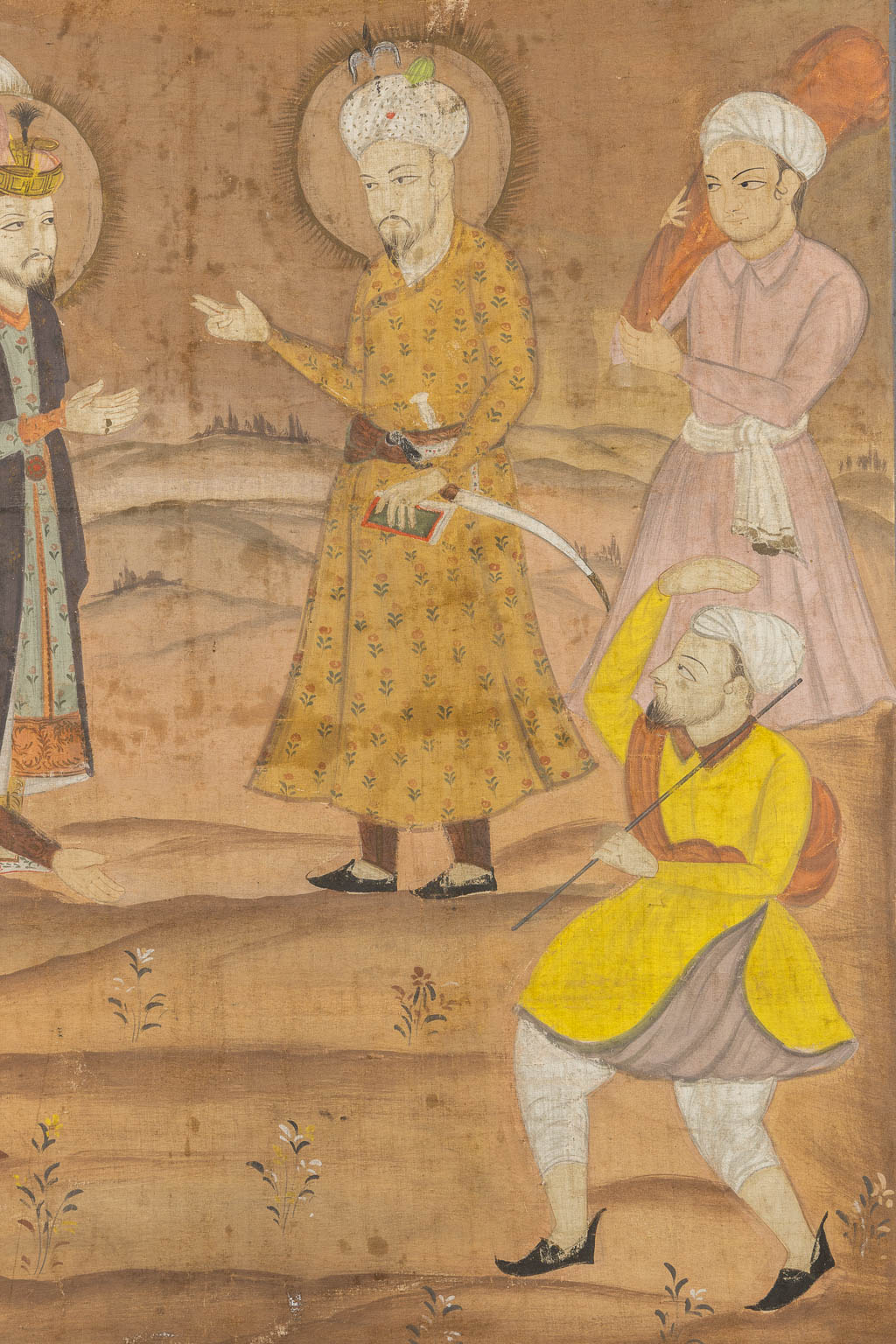 Two decorative Oriental paintings, India and Mugal, Mixed media on silk. 18th/19th C. (W:85 x H:114 cm)