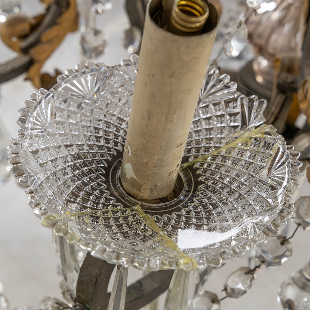 An antique chandelier, metal and cut crystal, Val Saint Lambert. Early 20th C. (H:100 x D:74 cm)