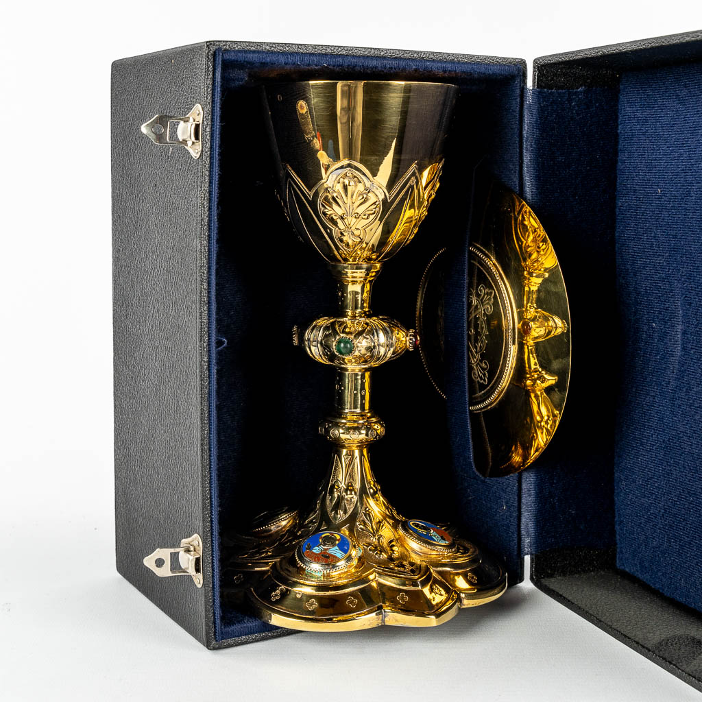 A Gothic Revival Chalice mounted with enamel plaques and cabochons. France. 950/1000.