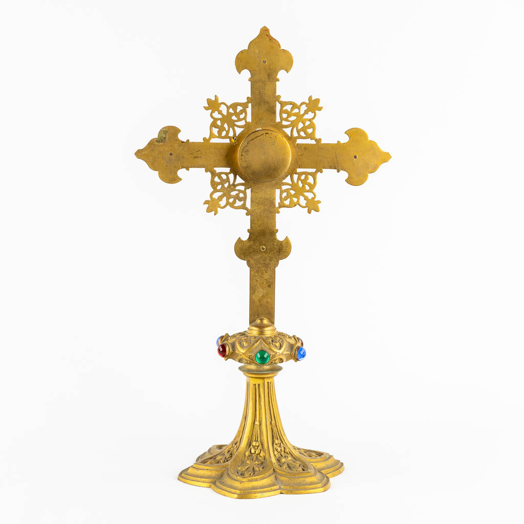 A richly decorated reliquary crucifix, De Ligno Cruxis, True cross of Jesus Christ, 1892. (W:24 x H:42 cm)