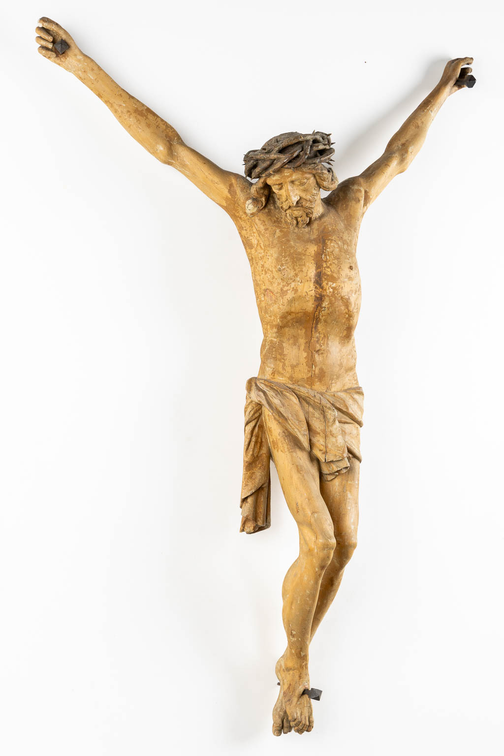 A very large, wood sculptured Corpus Christi, circa 1800. (W:96 x H:138 cm)