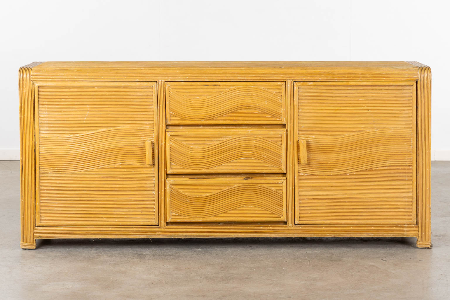 A vintage 'Faux Bamboo' dresser, two doors and three drawers. 