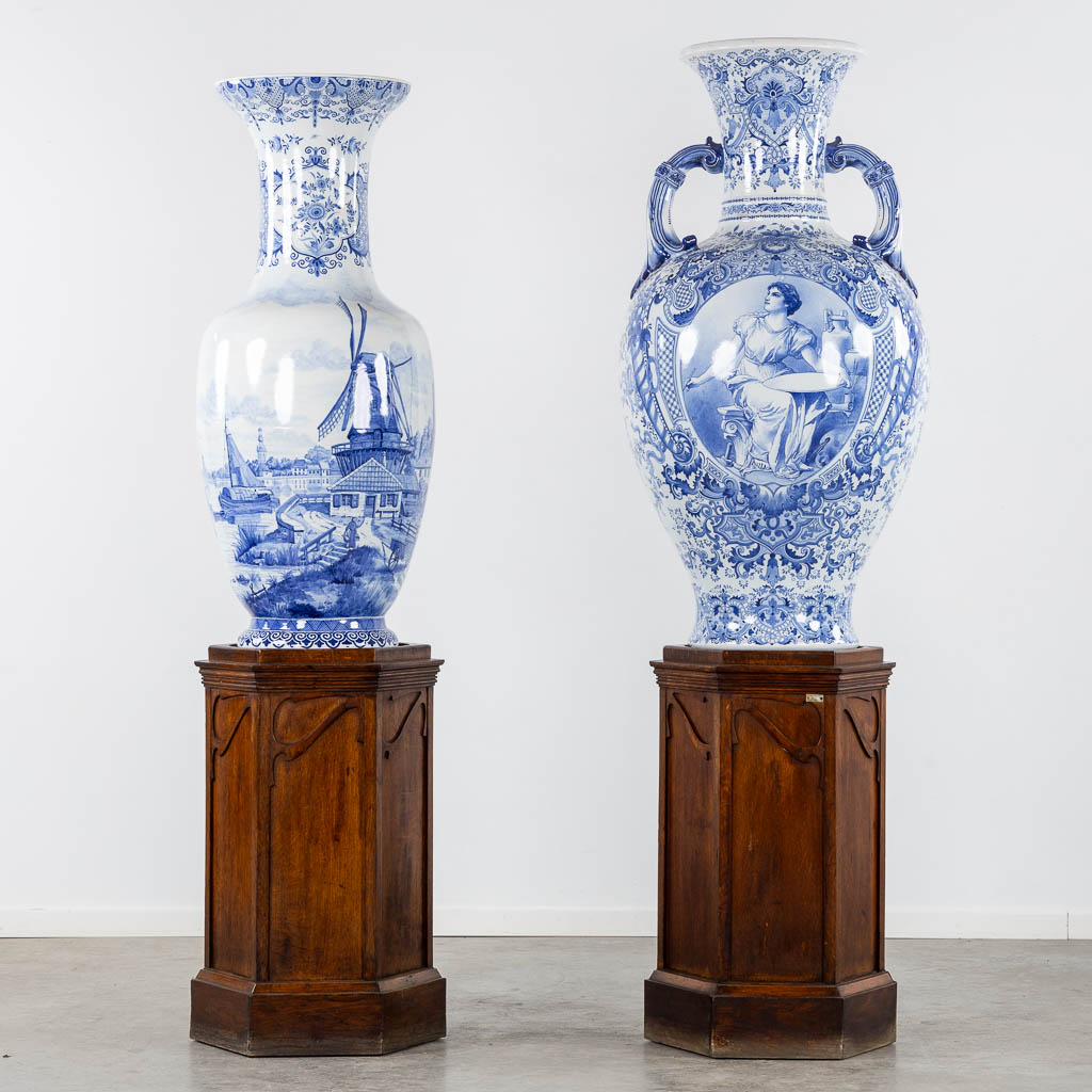 Boch Frères Keramis, two exceptional vases, glazed faience. 19th C. (H:122 x D:63 cm)