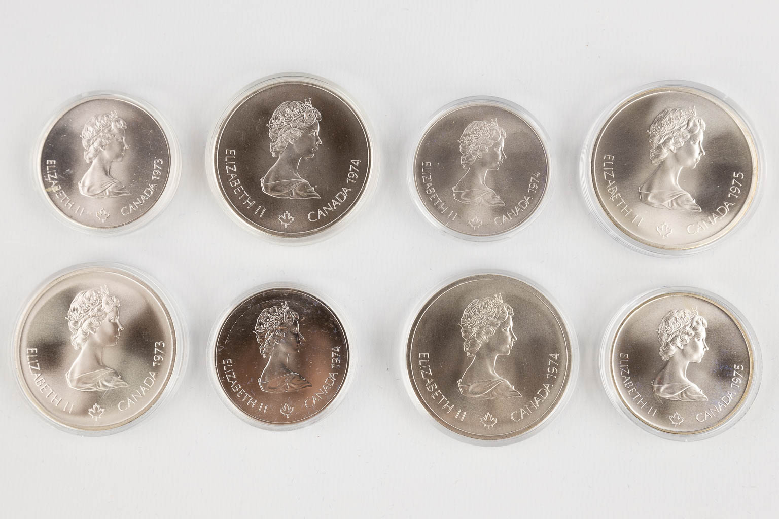 Canadian Olympic Silver Coins 1976, for the Olympic games in Montreal. (D:22,5 x W:40 x H:5 cm)