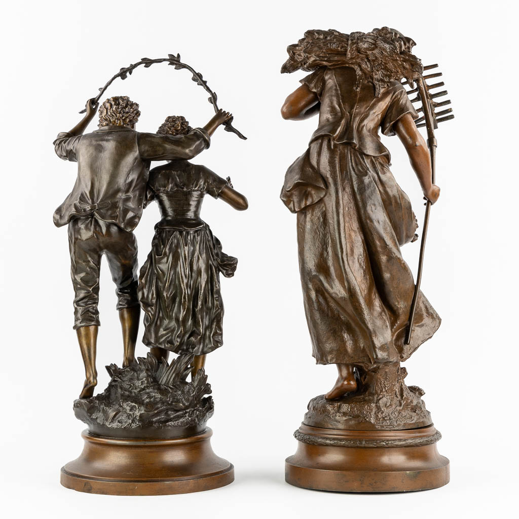 Naar Auguste Moreau en Rancoulet, twee kunstbronzen beelden. Circa 1900. (H:68 cm)