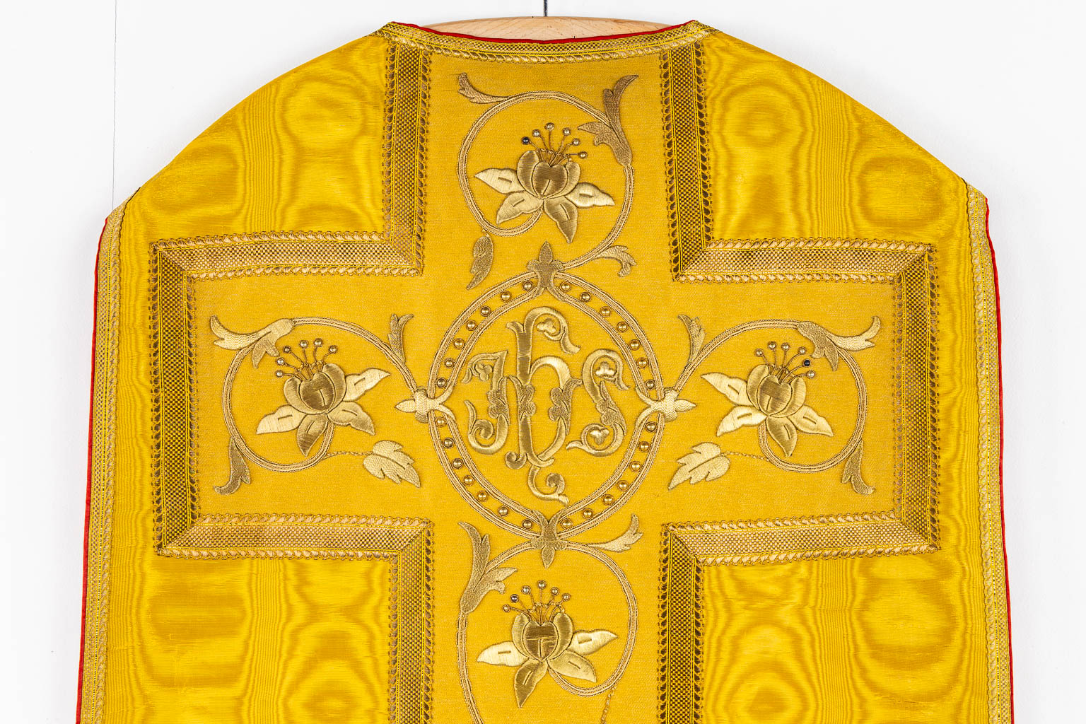 A pair of Dalmatics and three Roman Chasubles, Thick Gold Thread and embroideries.