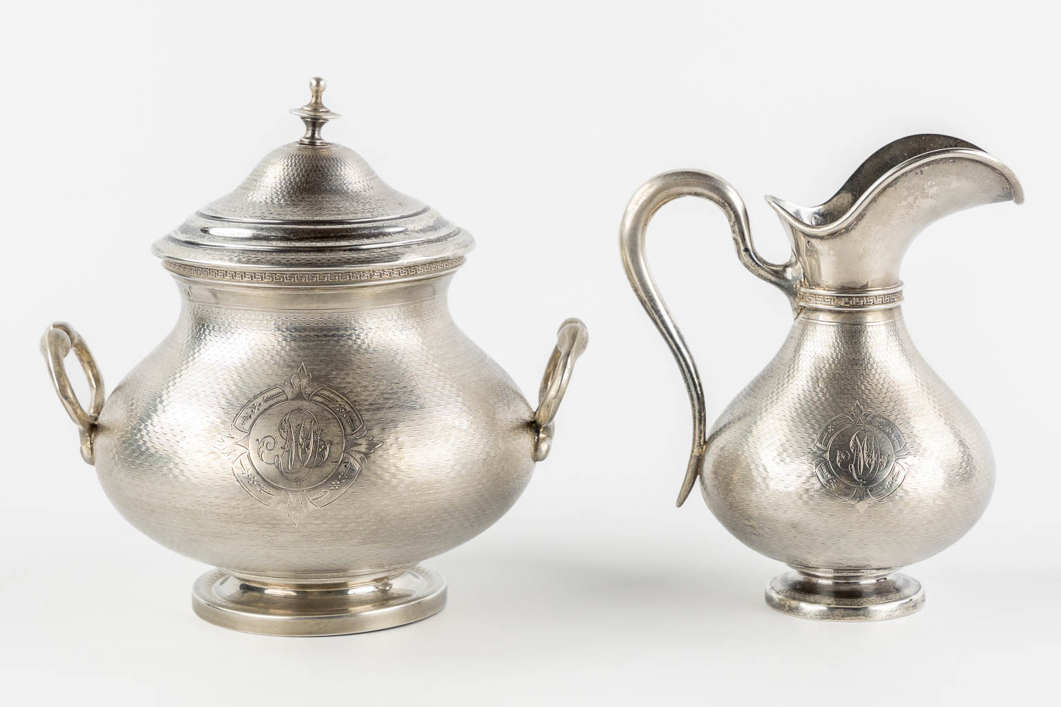 Jean-François VEYRAT (XIX) 'Vierdelig koffie en theeservies, zilver'. 1,796kg. (H:26 cm)