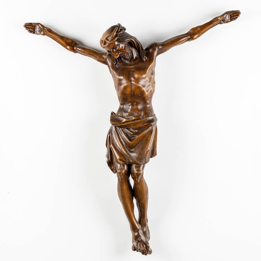 A large, wood-sculptured Corpus Christi, 19th C. (W:102 x H:115 cm)