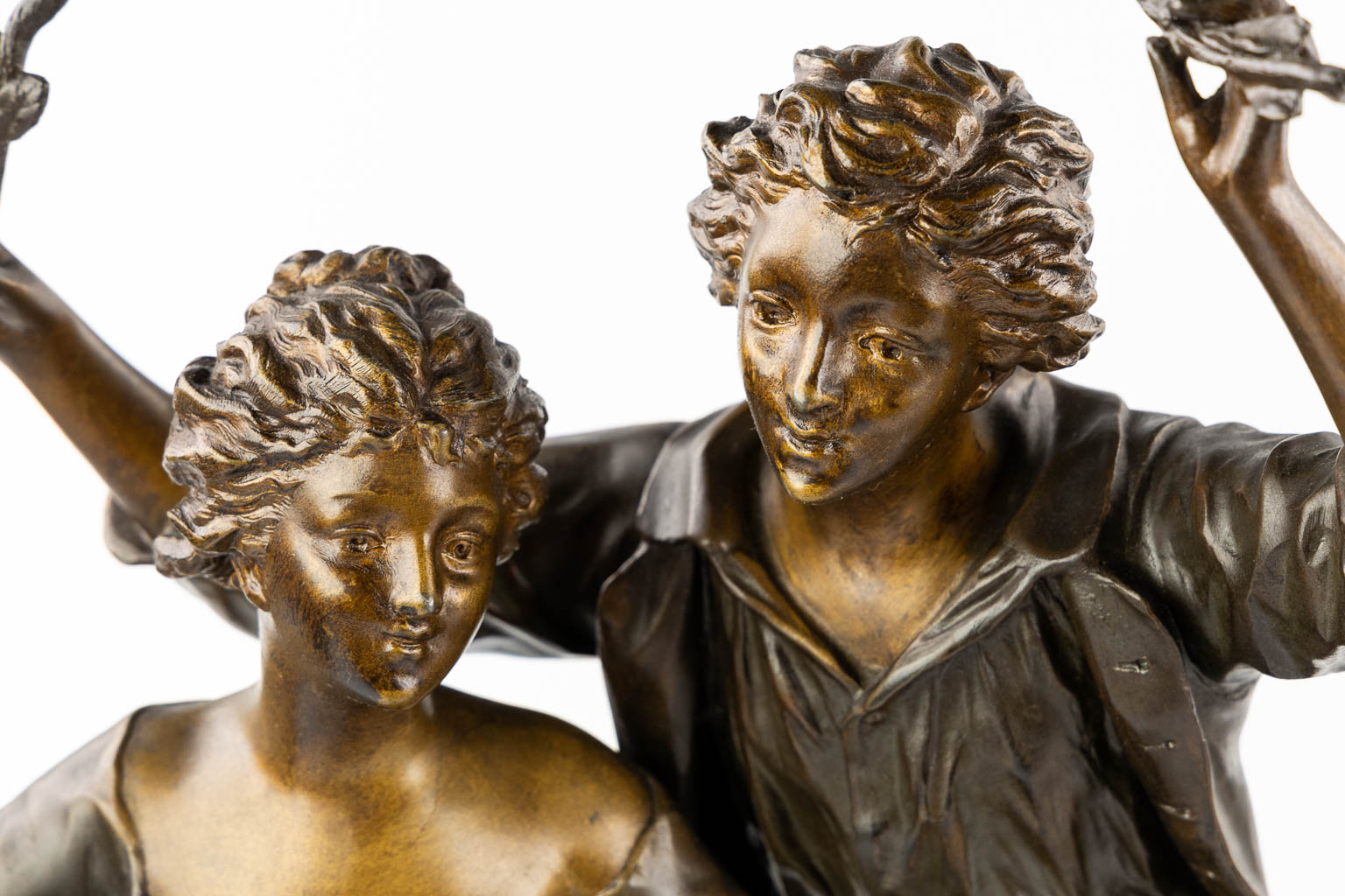 After Auguste Moreau and Rancoulet, two spelter figurines. Circa 1900. (H:68 cm)