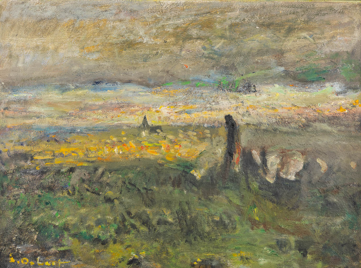 Aloïs DE LAET (1866-1949) 'Op weg naar het dorp'. (W:66 x H:48 cm)