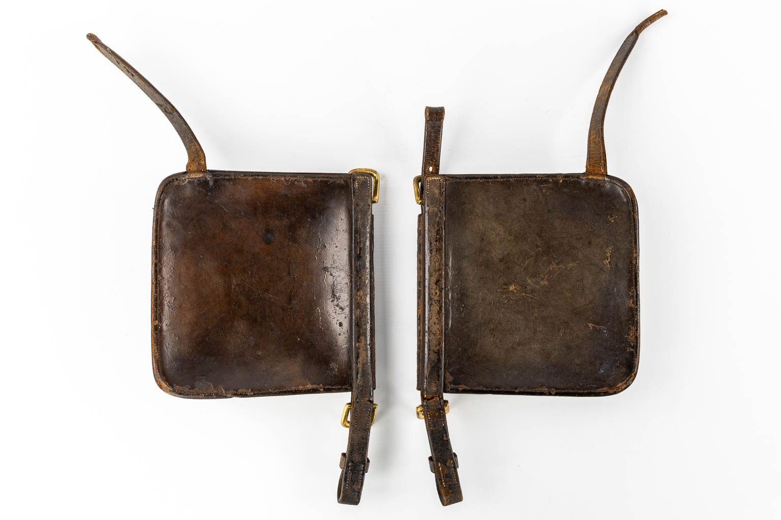 A pair of horse Blinkers, bronze on leather, Family Crest "Van de Werve de Schelde". 