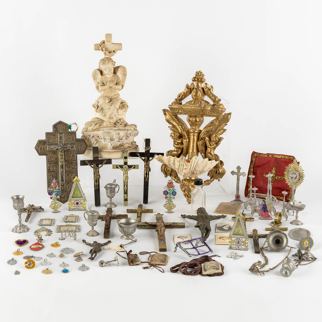 A large collection of Deovionalia, holy water fonts, monstrances and reliquaries. 