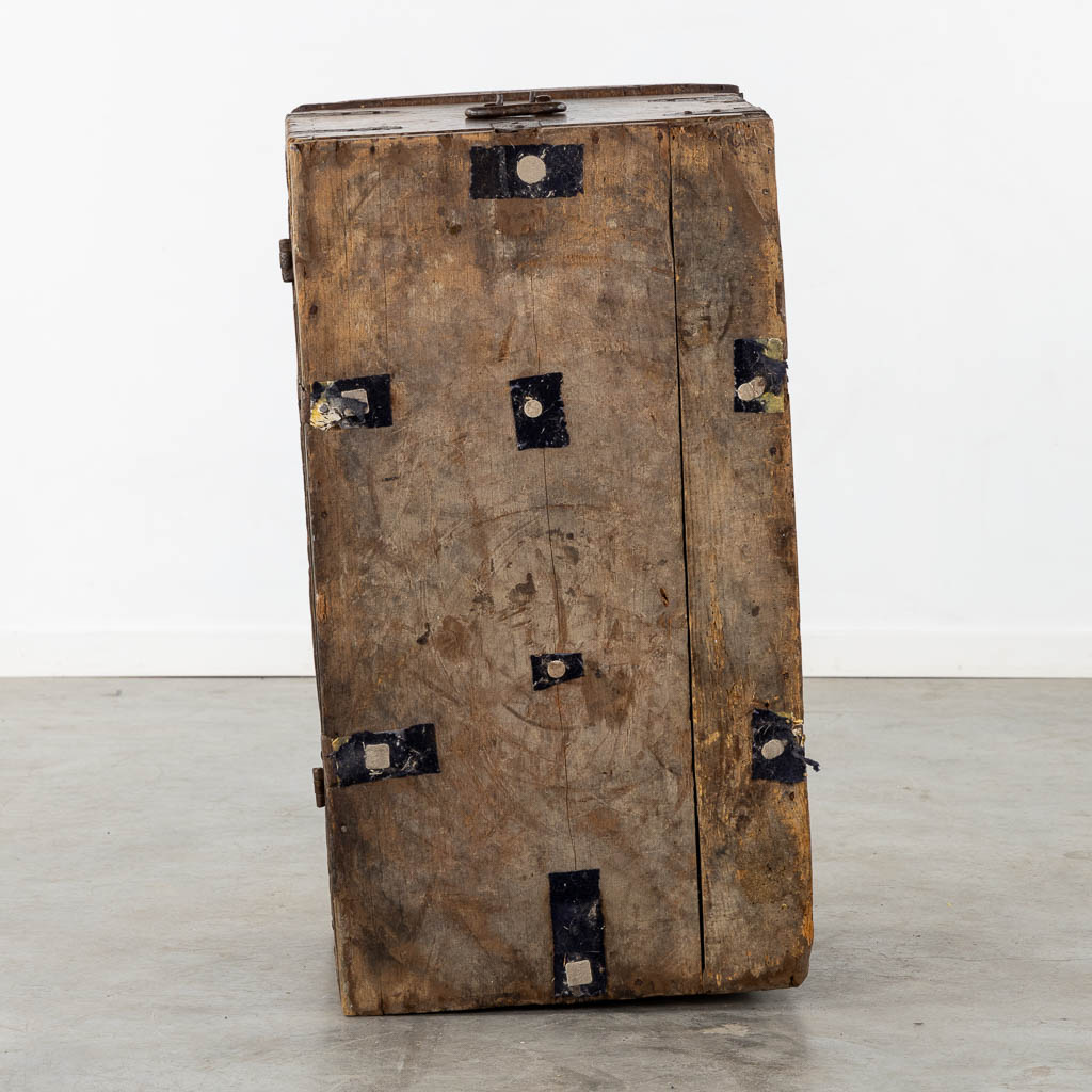 An antique chest with wrought iron hardware, circa 1700. (L:52 x W:93 x H:48 cm)