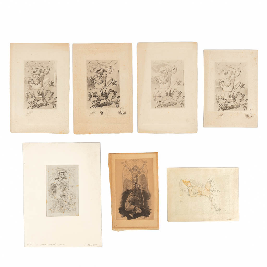 Félicien ROPS (1833-1898) Een collectie van 7 gravures en etsen. (W:15,8 x H:22,8 cm)