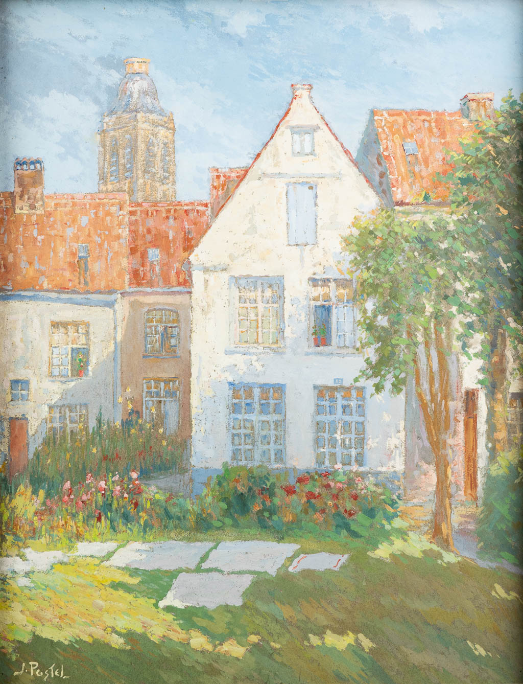 Jules POSTEL (1867-1955) 'Courtyard'. (W:70 x H:82 cm)