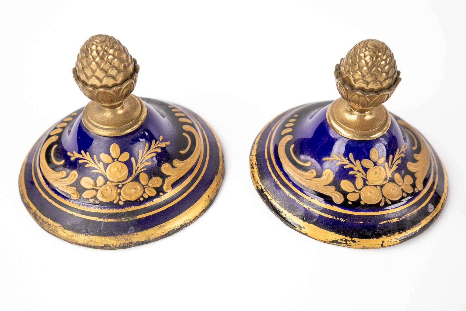 A pair of hand-painted and cobalt blue vases, J. Tiélès, Paris, France. (H:67 x D:20 cm)