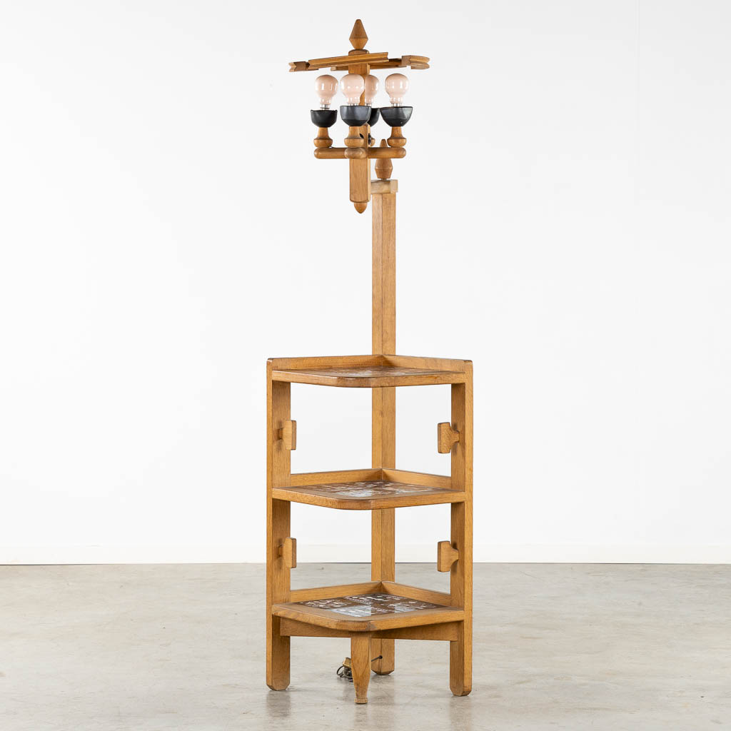 Robert GUILLERME & Jacques CHAMBRON (XX) Floorlamp, wood and ceramic. Circa 1960. (L:45 x W:45 x H:176 cm)