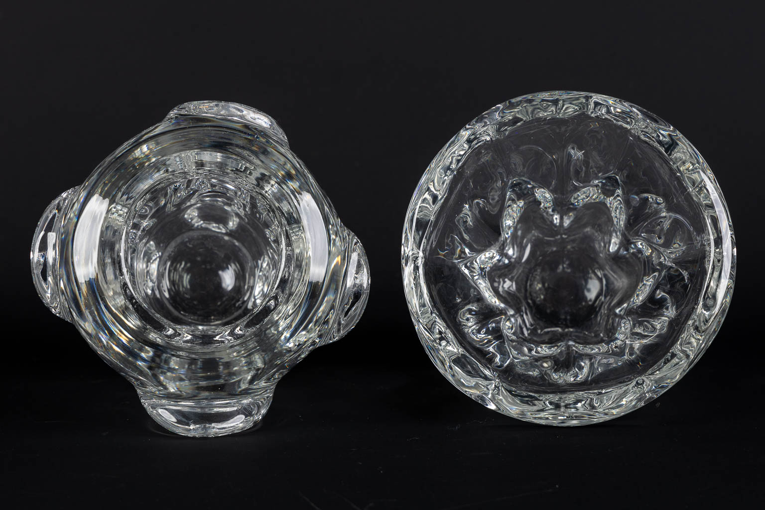 Val Saint Lambert and others, Eight pieces of cut and etched crystal.