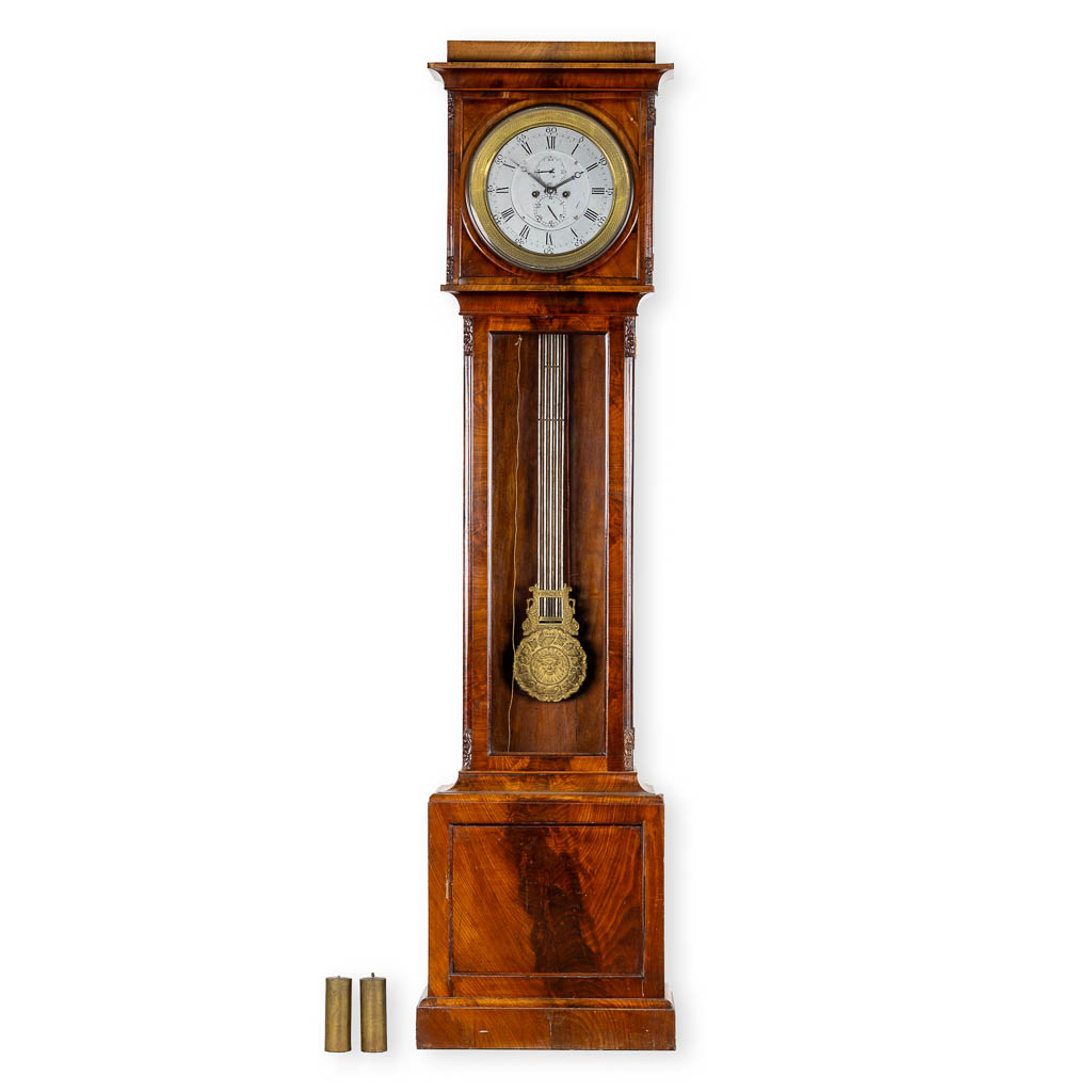 An large Grandfather clock, Compensating pendulum, Hour, seconds and date. Empire, 19th C. (L:26 x W:57 x H:220 cm)