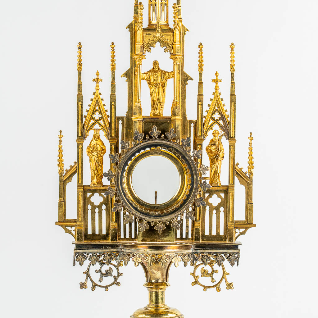 A gilt brass Tower Monstrance, Gothic Revival. (c.1900). 