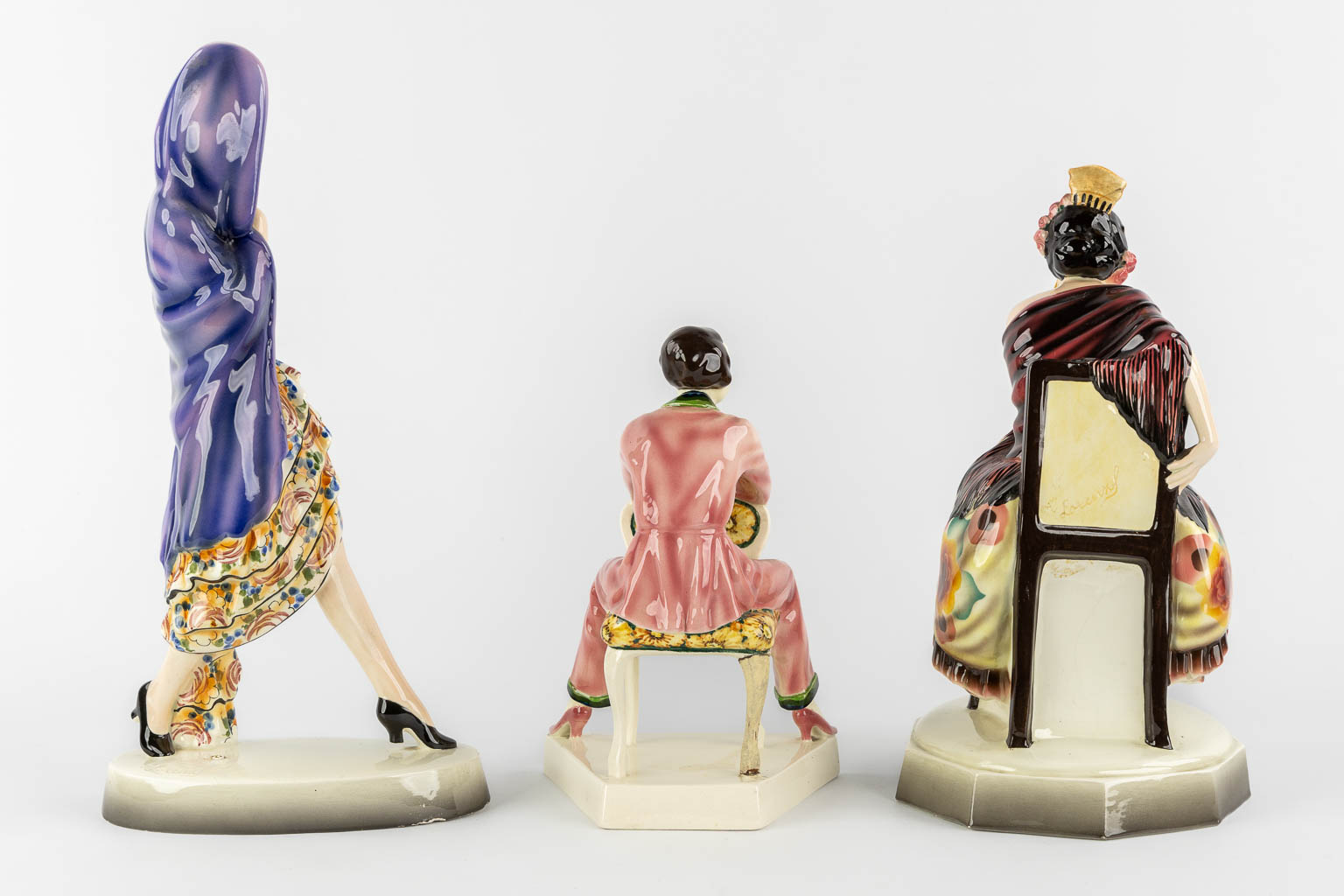 Josef LORENZL (1892-1950) for Goldscheider Wien, three figurines. (H:43 cm)