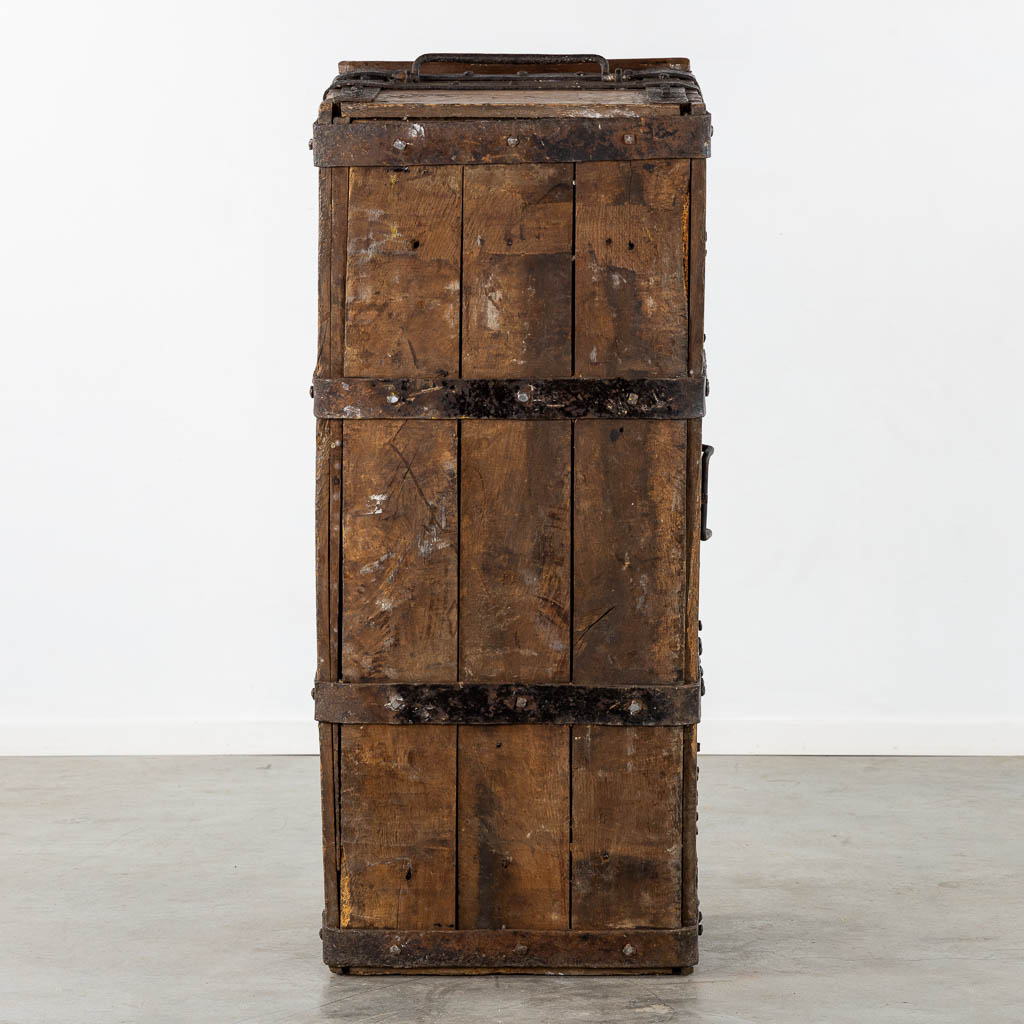 An antique chest with wrought iron hardware, Northern France or Flanders, circa 1600. (L:59 x W:130 x H:51 cm)