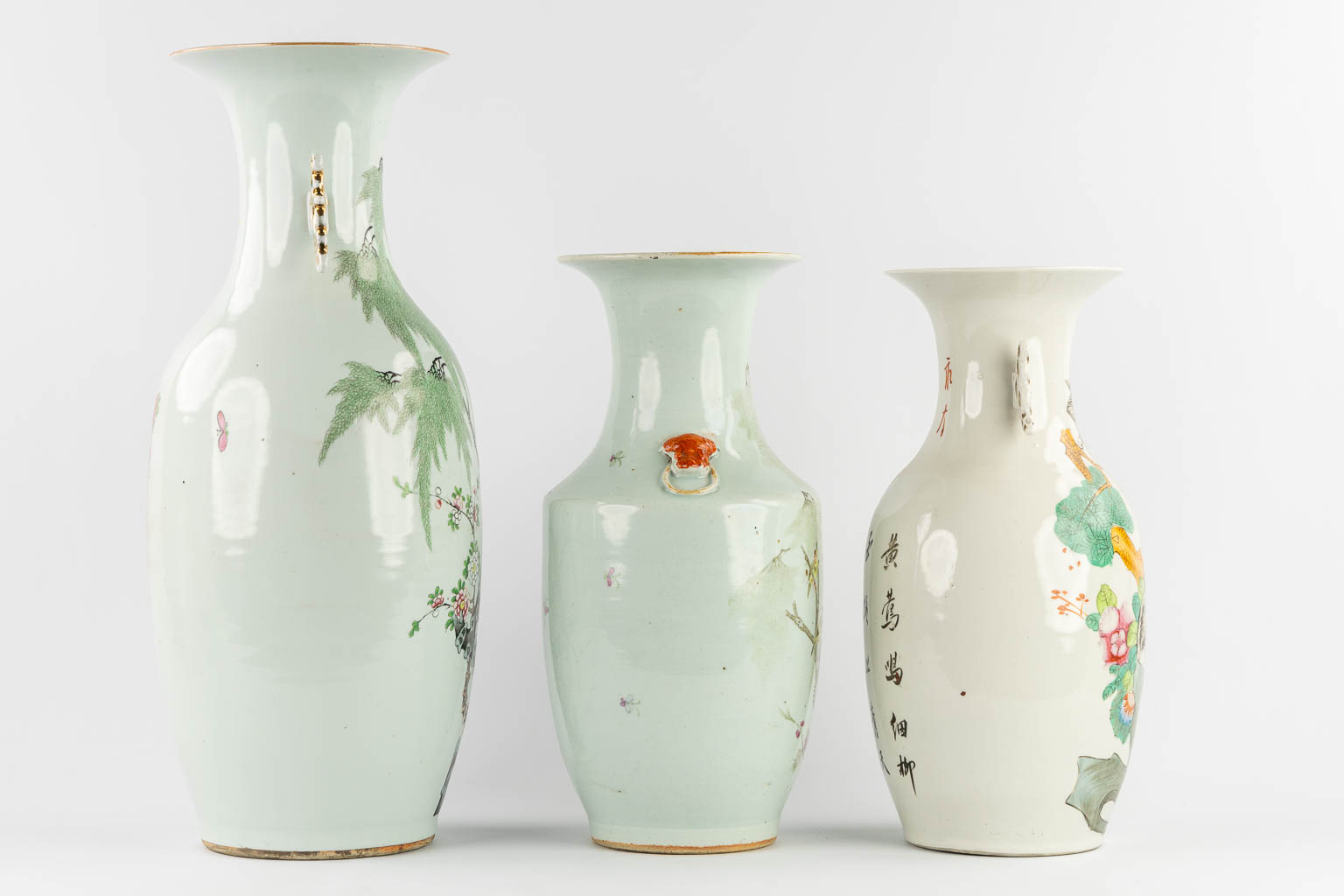 Six Chinese vases, Famille Rose. 