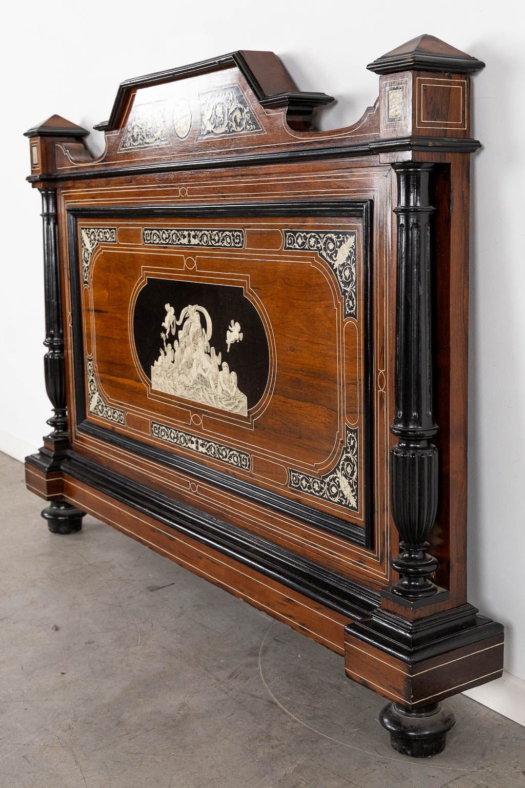 Italian school, a bed frame, marquetry inlay. 19th C. (L:218 x W:151 x H:150 cm)