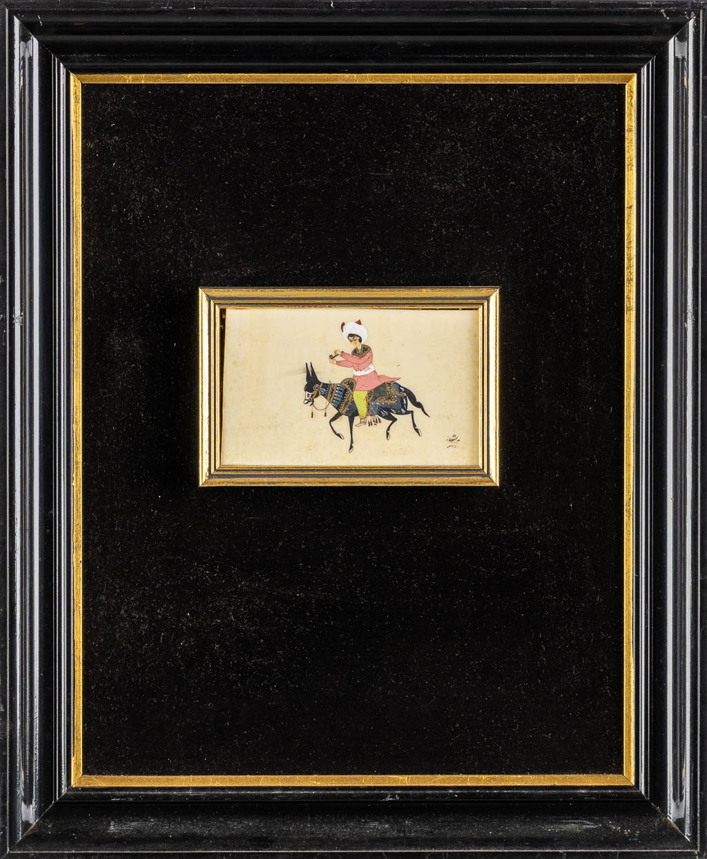 Indian School, 8 Eqestrian Miniature paintings on bone. (W:17 x H:10,5 cm)