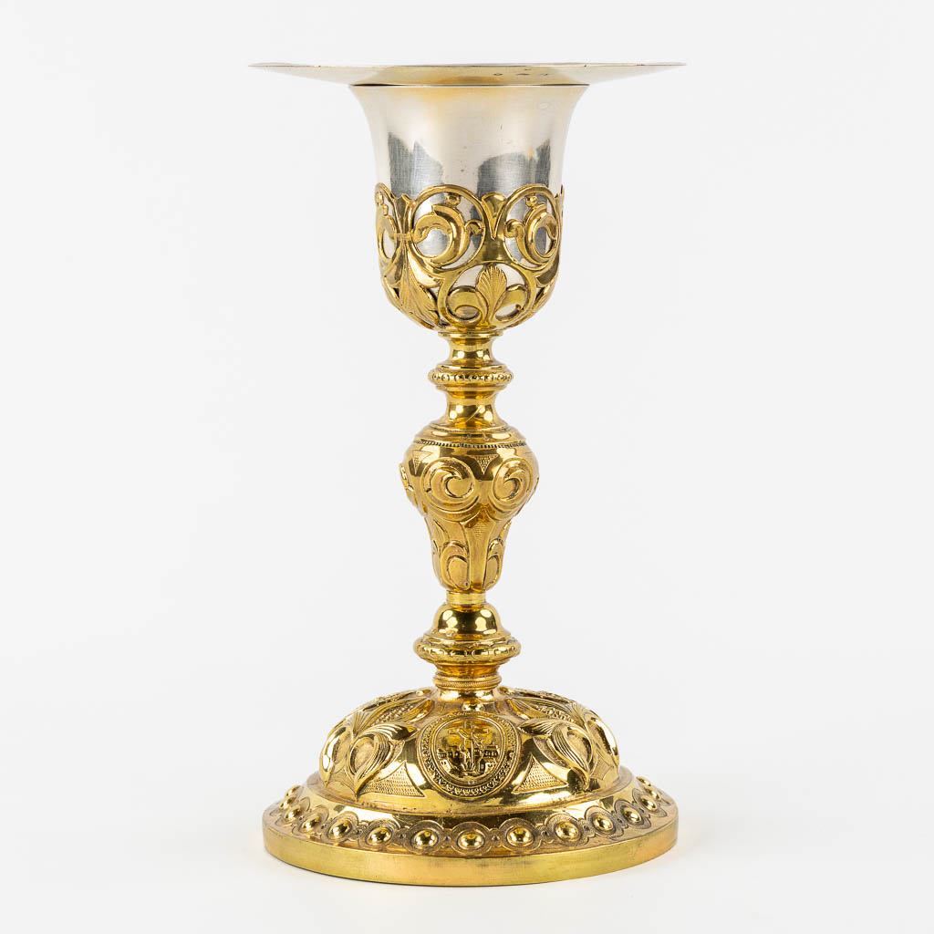 A Baroque Revival Chalice, brass with a silver cuppa, Objects of Passion decor. 19th C.